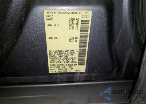 2015 Nissan Altima 2.5 S from USA, damaged, VIN 1N4AL3AP3FC438839